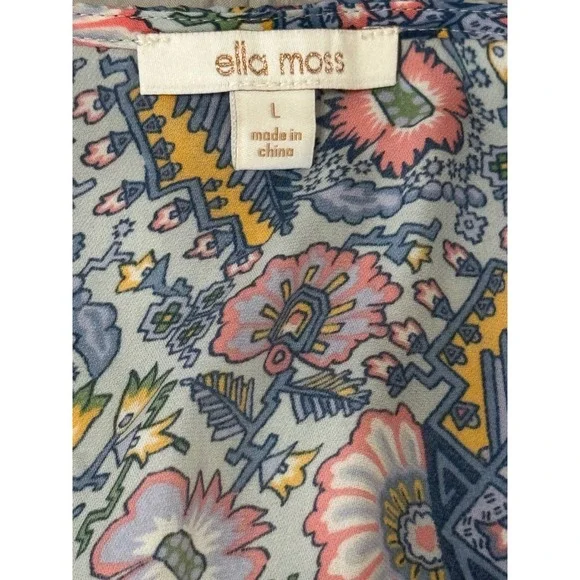 Ella Moss Maxi Dress Floral Print V Neck‎ Tie Waist Casual Blue Size L - Picture 4 of 8